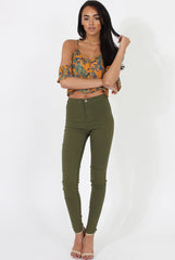 Khaki High Waisted Skinny Jeans - Tia-Jeans
