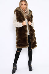 Khaki Hooded Faux Fur Gilet - Jadie-Jackets