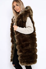 Khaki Hooded Faux Fur Gilet - Jadie-Jackets