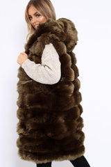 Khaki Hooded Faux Fur Gilet - Jadie-Jackets
