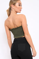Khaki Knit Frill Bandeau Crop Top - Poppy-Crop Tops