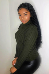 Khaki Knit High Neck Jumper - Jaelynn-Jumper