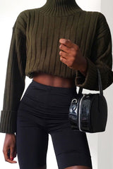 Khaki Knit High Neck Jumper - Jaelynn-Jumper