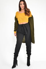 Khaki Knitted Longline Bobble Cardigan - Annette-Knitwear