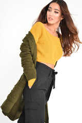 Khaki Knitted Longline Bobble Cardigan - Annette-Knitwear