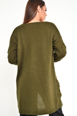 Khaki Knitted Longline Bobble Cardigan - Annette-Knitwear