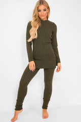Khaki Knitted Loungewear Set - Jordi-Co-ords