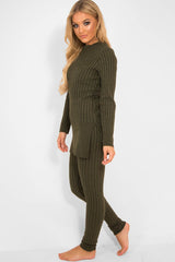 Khaki Knitted Loungewear Set - Jordi-Co-ords