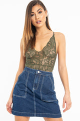 Khaki Lace Cross Back Bodysuit - Brogan-Bodysuits
