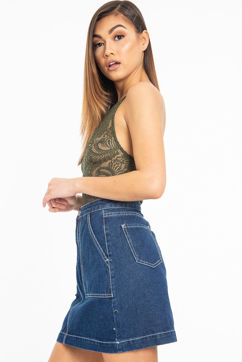 Khaki Lace Cross Back Bodysuit - Brogan-Bodysuits