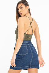 Khaki Lace Cross Back Bodysuit - Brogan-Bodysuits