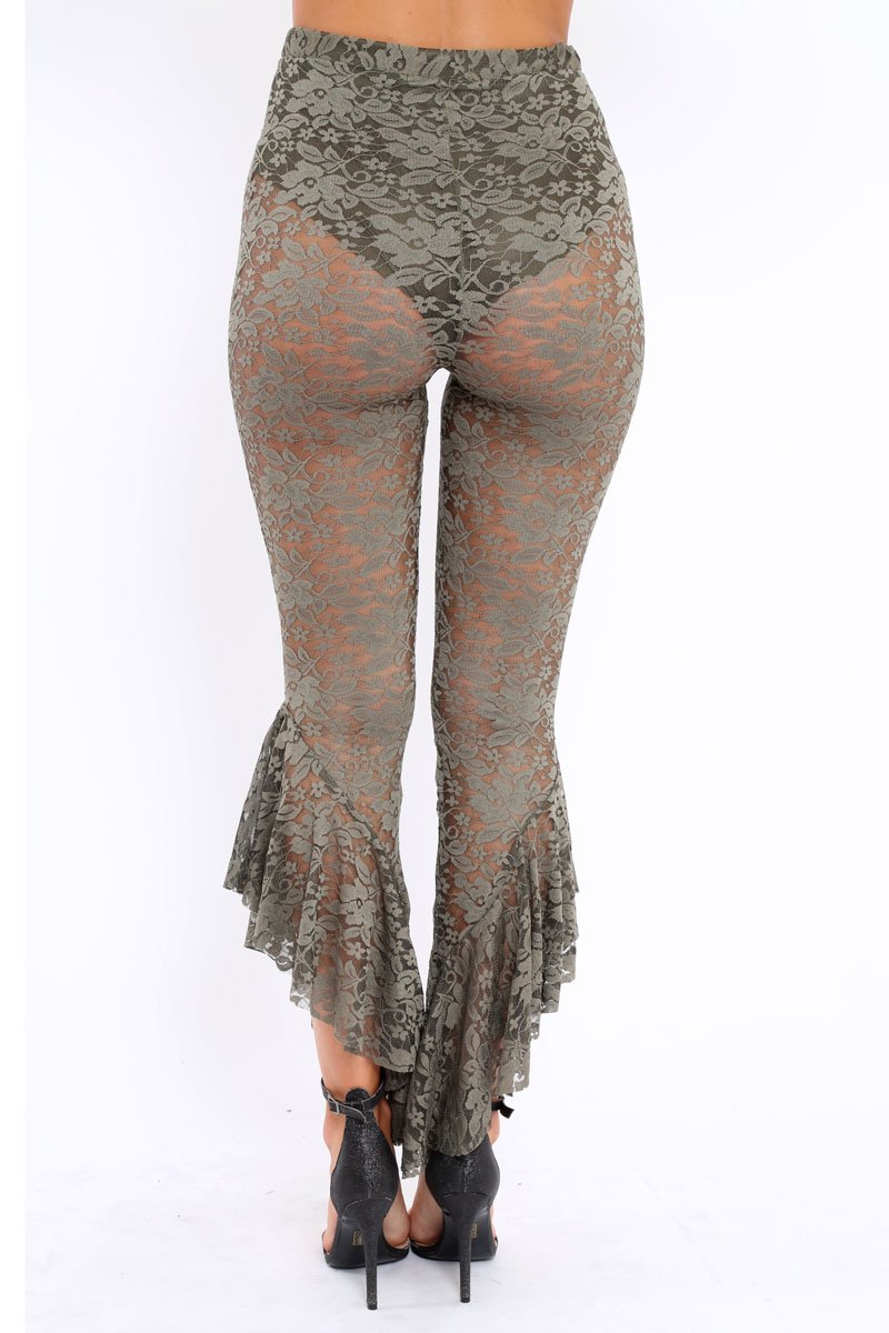 Khaki Lace Dip Hem Trousers - Fion-Trousers