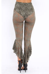 Khaki Lace Dip Hem Trousers - Fion-Trousers