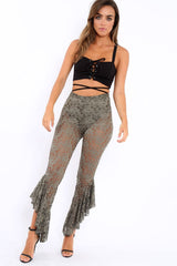 Khaki Lace Dip Hem Trousers - Fion-Trousers