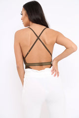 Khaki Lace Open Back Bodysuit - Naomie-Bodysuits