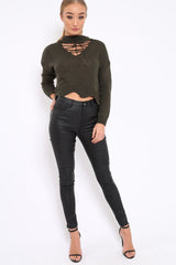 Khaki Lace up Jumper - Deena-Jumper