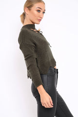 Khaki Lace up Jumper - Deena-Jumper