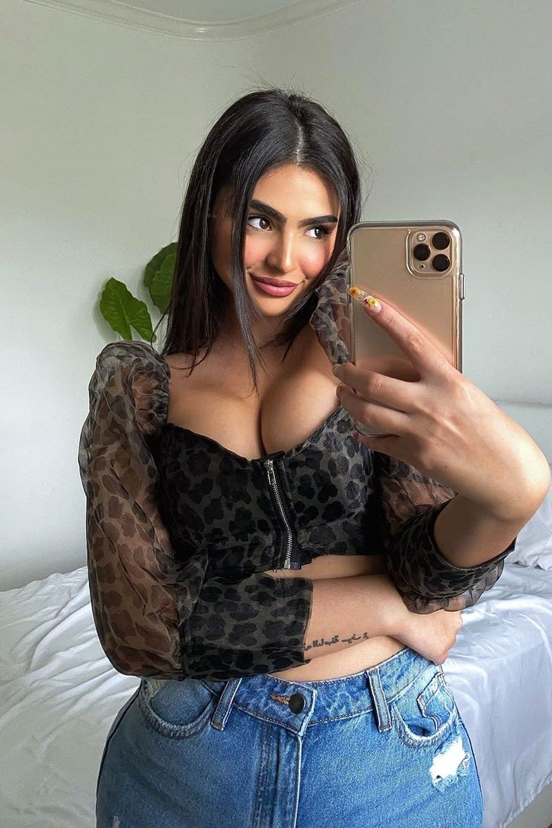 Khaki Leopard Mesh Puff Sleeve Crop Top - Miri-Crop Tops