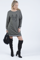 Khaki Lies Slogan Jumper Dress - Ellie-Jumper