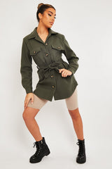 Khaki Long Belted Shacket - Maryah-Shacket
