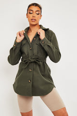 Khaki Long Belted Shacket - Maryah-Shacket