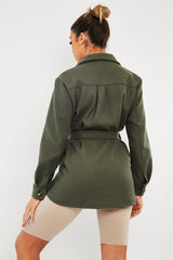 Khaki Long Belted Shacket - Maryah-Shacket