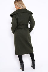 Khaki Long Length Waterfall Belted Coat - Cindy-Coats