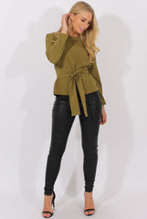 Khaki Long Sleeve Tie Detail Top - Shea-Tops