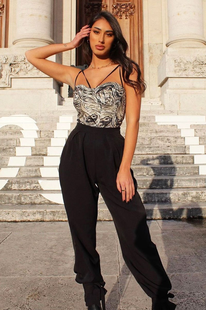 Khaki Marble Satin Corset Top - Nasra-Tops