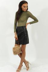 Khaki Mesh Airtex Long Sleeve Bodysuit - Halley-Bodysuits