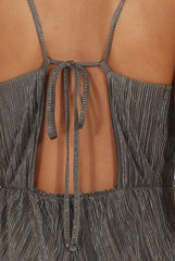 Khaki Metallic Pleated Cropped Jumpsuit - Arabella-Jumpsuits