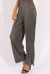 Khaki Metallic Pleated High Waisted Trousers - Phoebe-Trousers