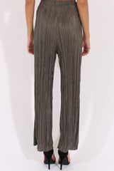 Khaki Metallic Pleated High Waisted Trousers - Phoebe-Trousers