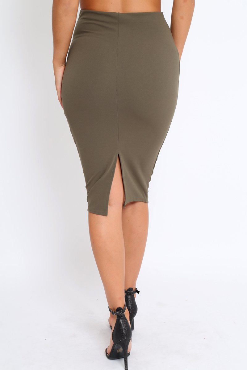 Khaki Midi Bodycon Skirt - Tiffy-Skirts