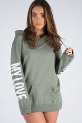 Khaki 'My Love' Slogan Oversized Hoodie - Tish-Loungewear