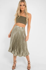 Khaki One Shouldered Crop Top - Kamri-Crop Tops