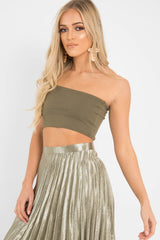 Khaki One Shouldered Crop Top - Kamri-Crop Tops