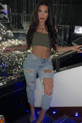 Khaki One Shouldered Crop Top - Kamri-Crop Tops