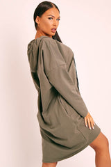 Khaki Oversized Hoodie Jumper Dress - Mariah-Hoodies