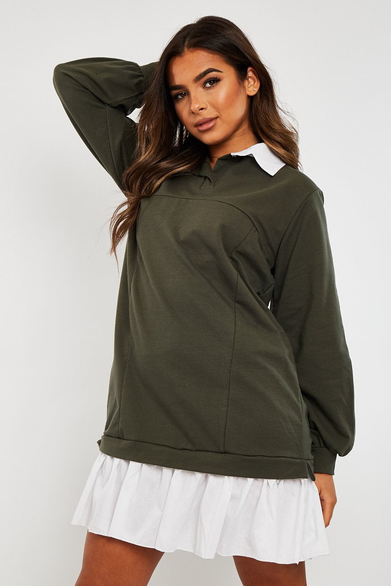Khaki Oversized Jumper Shirt Dress - Islah-dresses