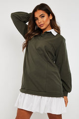 Khaki Oversized Jumper Shirt Dress - Islah-dresses