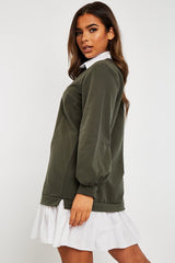 Khaki Oversized Jumper Shirt Dress - Islah-dresses