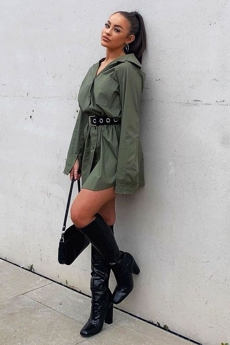 khaki oversized shirt dress Bershka oversized shirt dress with pleats in khaki