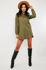 Khaki Oversized Shirt Dress - Chelby-Shirts