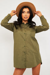 Khaki Oversized Shirt Dress - Chelby-Shirts