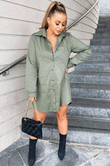 Khaki Oversized Shirt Dress - Chelby-Shirts