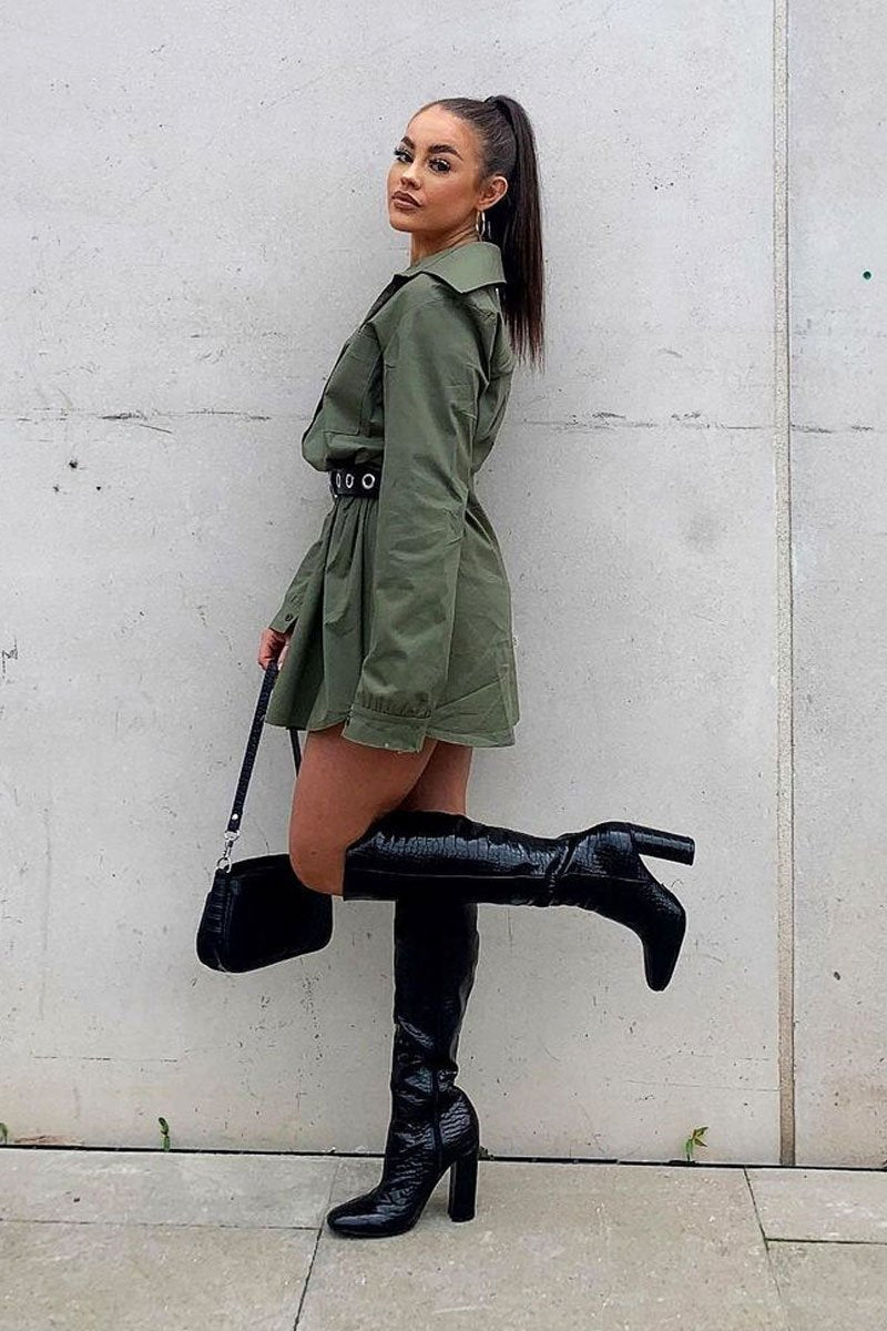 Khaki Oversized Shirt Dress - Chelby-Shirts