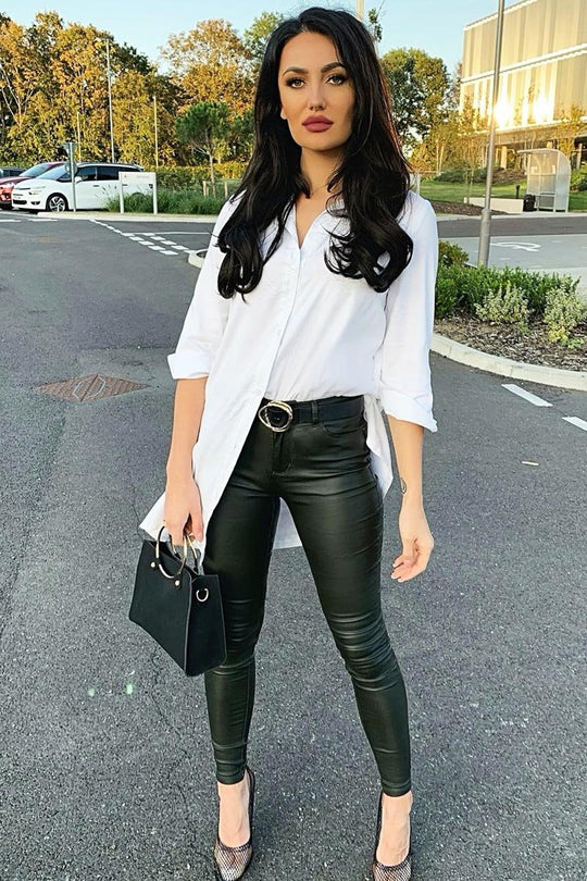 Khaki PU Coated Skinny Jeans - Rachell