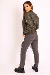 Khaki Padded Bomber Jacket - Chelsy-Jackets