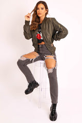 Khaki Padded Bomber Jacket - Chelsy-Jackets